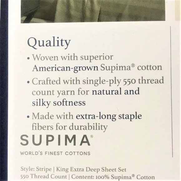 new BLACK STRIPE Charter Club Damask 550TC 100% Cotton KING EXTRA DEEP Sheet Set - Picture 8 of 13